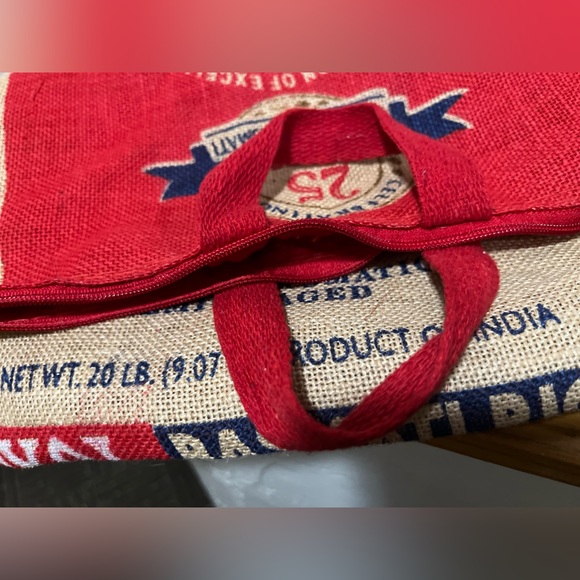 ROYAL BASMATI Empty Rice BURLAP Bag RED Handles & Zipper / Purse Tote Sack Craft - Picture 10 of 16